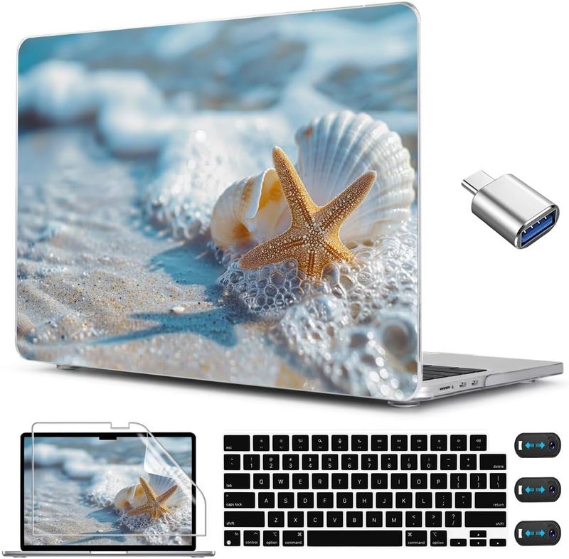CISSOOK Compatible with MacBook Air 13.6 inch Case 2025 2024 2022 Release M4 A3240 M3 A3113 M2 A2681, Plastic Hard Shell Protective Case with Keyboard Cover Screen Protector, Beach&Shell - Image 1